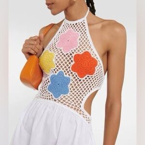 STAUD White Maxi Dress with Colorful Floral Accents